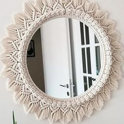 Lachicraft | Macrame Round Mirror for Bedroom Decor Handmade Boho Wall Hanging Aaina for Make Up Dressing and Living Room Party Home Decoration, 17 X 17 Inches, 1 Piece,Style-44-A-image-106