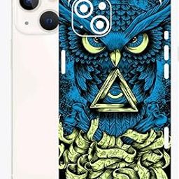 AtOdds - Compatible for iPhone 13 - Mobile Back Skin Sticker Wrap - Lamination - Rear Screen Guard Protector (Coverage - Back+Camera+Sides) (Design - Blue Owl)-picture-26