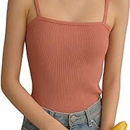 Women's Ribbed Knit Strap Cami Bodysuit with Square Neckline Sleeveless Tank Top-image-60