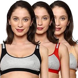 Womens Poly Cotton Non Padded Wire Free Full Coverage Daily Workout Sports Bra (Pack of 3)-image-9
