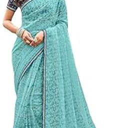 Women's Floral Printed Brasso Saree In Light Blue Color With Unstitched Blouse - Embrace Trendy Style and Timeless Elegance in this Exquisite Attire-image-20