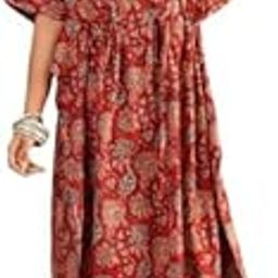 Shri Ganesh Impex Maxi Kaftan for Women, Pure Cotton Nighty, Loungewear Kaftan | Hand Block Printed Women Nighty | Free Size Maroon-image-76