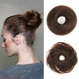 Miss Lirenn® Human Hair Extension Brown Messy Bun with Elastic Band Hair Bun 100% Human Hair Elastic Rubber Band for Women/Kids Girls Stretchy Fluffy (Brown)-image-20