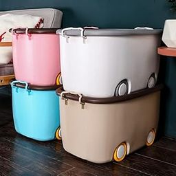 PARASNATH Rolling Storage Container Box Set of 4-25 Litre each (Multi Colour) Large With Wheels Size (50X33X26 cm) Launch Offer, Polypropylene-0