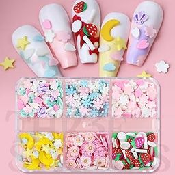 THR3E STROKES 3D Flower Slices Polymer Clay Slices, Nail Art Slices Polymer Slices DIY Fruit Nail Art Supplies Making Kit Decoration Crafts for Nail Art DIY (6 Girds) (D49)-image-92