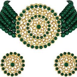 Pearl Choker Necklace with Round Earrings Jwellry Gift Set For Women-image-38