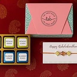 The Sweet Blend Assorted Kunafa Chocolate Rakhi Gift Box | Viral Dubai Kunafa Trend | Rakshabandhan Chocolates with Rakhi for Brother | Traditional Rakhi Combo | Milk Chocolate | Dark Chocolate | 200g | Ideal for RakshaBandhan-image-11