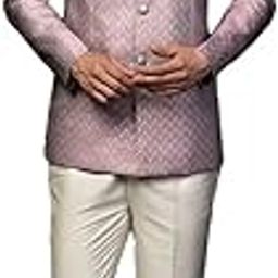 Men's Jodhpuri Bandhgala-Blazer Trouser Set, Lilac Jacquard, Woven Design Regular Fit Mandarin Collar Long Sleeves-picture-27