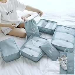 VARENYYA Nylon 7 Pcs Travel Organizer Pouch Packing Cubes For Travel Clothes Space Savers Bags Cosmetics/Underwear/Socks/Shoes Toiletry Organiser Pouch (Navy Blue)-image-80