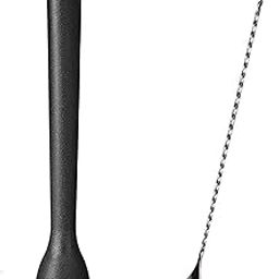 Dynore Stainless Steel Teardrop Twisted Bar Spoon with Black PVC Muddler,Tenderizer Head for Cocktails and Mocktails- Set of 2-20