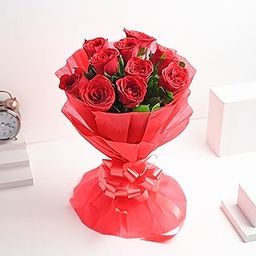 FlowerAura Fresh Live Flower Bouquet of 10 Silky Red Roses Flowers For Birthday Gift, Anniversary Gift, Wedding Gift, Mother's Day Gift, Love & Romance Gift, Father's Day Gift (Same Day Delivery)-image-24