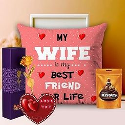 AWANI TRENDS Valentine Gift For Wife Romantic Gift Pack | Anniversary Gift| Birthday Gift For Lovely Wife Printed Cushion(12x12 inch) With Filler |Greeting Card | Chocolate & Rose-image-84