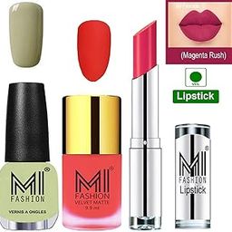 MI Fashion Combo Kit for Girls Nail Polish and Lipstick Combo - Neon Orange Matte Nail Polish,Mischievous Mint Shine Nail Polish and Magenta Lipstick Set of 3-image-89