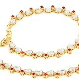 Traditional Gold Plated Kundan & Stone Payal Anklets Jewellery for Women & Girls A002R (Red)-image-48