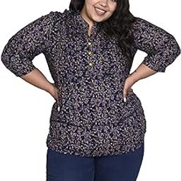 Printed Pintucks Three Quarter Longline Plus Size Women Tops & Tunics-image-62