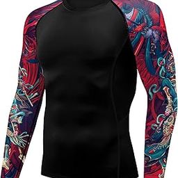Jiu Jitsu Men American Flag UPF 50+ Sun Protection Printed Rash Guard Long Sleeve Swim Shirts-image-53
