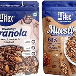 FIT & FLEX Baked Crunchy Choco Almond Cookie Granola (450 g) And Choco Almond Cookie Muesli (450 g) - As Seen on Shark Tank India - 900 g (Breakfast Combo Pack of 2)-image-65