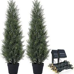 OAKRED Artificial Cedar Topiary Trees for Outdoors 3ft Fake Cypress Plants with Solar Light String, Faux uv Resistant Plants for Home Front Porch Decor，Set of 2-image-37