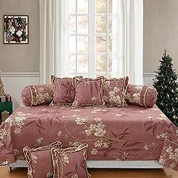 LCF | Deisgner Frill Decorative Printed Diwan Set (1 Diwan Flat Sheet, 2 Designer Frill Decorative Bolster Covers, 5 Designer Frill Decorative Cushion Covers)-image-79