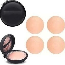 2 Pair Nipple Cover Silicone Pasties Reusable NoShow Bra for Women(Skin Friendly), self Adhesive Washable Breast Petals Lingerie, Shoulder Less Backless Dresses Beige-image-54
