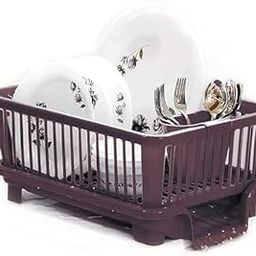 Large Kitchen Dish Drying Rack, 3-in-1 Plastic Drainer with Tray, Brown-image-79
