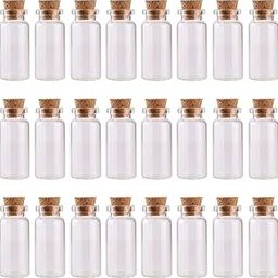 VRB Dec Tm Mini/Tiny Glass Jars With Wood Cork Stoppers,Wishing/Message Bottle For Decorations Lovely Small Wish Bottle Tiny Clear Empty Wishing Message Vial With Cork Jars(Pack Of 12 Pcs),Black-25