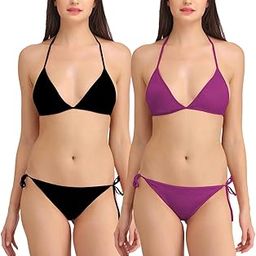 Women Satin Lycra Bikini Set Non-Padded Lingerie Set Pack of 2 Multicolor-image-27