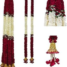 KAAS Artificial Handmade Fabric Flower Garland Toran for Door Entrance Home Decoration Hanging 2 Pieces 4.5 Feet (Red and White)-image-54