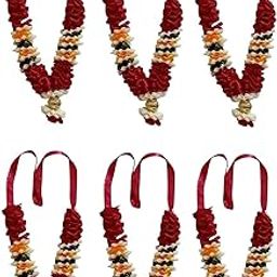 Small Ribbon Mala for God Idol, Murti Statue, Temple Idols, Pooja Haar - 9 cm, Set of 6, Red-21