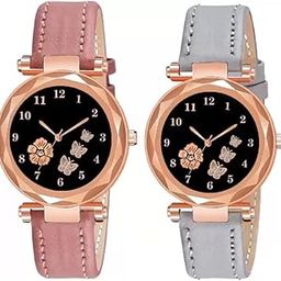 Analog Girl's and Women's Watch Multi Color Dial Multi-Colored Synthetic Leather Strap Gifts for Women (Pack of 2)-image-91