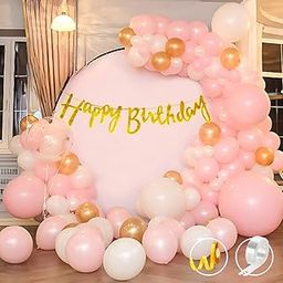Flyloons Birthday Decoration for girls Gold Pink White Theme 65pcs kit with Glitter Golden Happy Birthday Banner, balloons, Arch Tape, Gold Ribbon-16