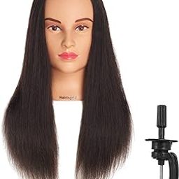1907Lb0214A: Hairingrid Mannequin Head 20"-22"100% Human Hair Hairdresser Cosmetology Mannequin Manikin Training Head Hair And Free Clamp Holder (1907Lb0214A)-31