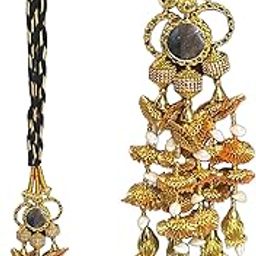 VTN Women's Patiala Shahi Parandi/Paranda Traditional Hair Accessory Braid Tassles/Hair Extension/Gota Choti (DNO3-GOLDEN)-image-87
