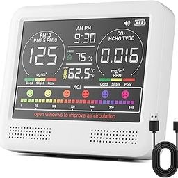 16-in-1 Air Quality Monitor Indoor with 7AQI Beep Alarm, CO2 Monitor, Air Quality Detector with PM1.0 | PM2.5 | PM10 | Temp | HUM | Formaldehyde | VOC Tester for Home Office Plant (Lvory White)-17