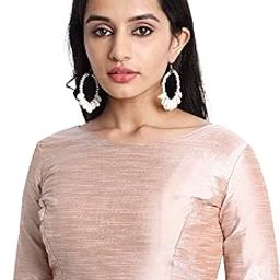 Women's Raw Silk Elbow Length Sleeves Saree Blouse-image-49