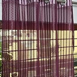 Kiara Creations 1 Piece Sheer Transparent Zigzag Tissue Curtains for Door 7 Feet, Wine (Wine, Door - 7 Feet)-image-2