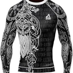 Long Sleeve Compression Rash Guard for MMA, BJJ, Gym, Running, Cycling (Vikings)-image-32