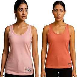 Women's Tank Top Camisole, Cotton Blend, Pack of 2 (in, Alpha, Free Size, Regular, Baby Pink-Coral)-image-79