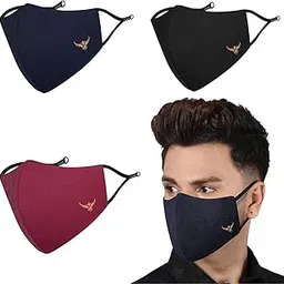 masq Eagle 4-Layer Reusable & Adjustable Cotton Cloth Face Mask for Men & Boys, Anti-Bacterial BFE>99%, Pack of 3, Multicolor, Black, Navy, Mahroon-picture-46