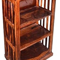 Woodcrony Solid Sheesham Wood Decorative Book Shelf, 3 Drawer With Storage, Multipurpose Display Rack, Free Standing, Horizontal Shelves, Use For Books & Decorative Items, & Living, Study, Room-24
