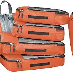 Polyester Packing Cubes Travel Bag Organiser Set Of 7 (2L, 2M, Shoe Pouch, Laundry Bag And Pouch) - Orange-20