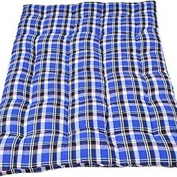 NEXTGO Cotton Mattress Tufted Soft Rui Gadda Foldable Gadi Tri Fold for Floor& Bed Color Blue - W hite Striped (4 x 6 Double Bed)-image-21