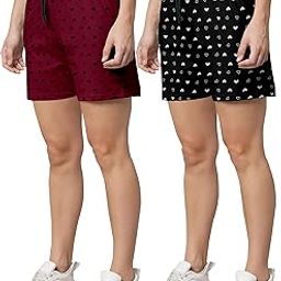 Relax Fit Bermuda with Floral Prints, Breathable Cotton Fabric with Drawstring Waistband Closure, for Women,Pack of 2-image-95