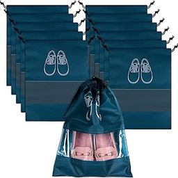 Pack of 12 Shoe Bags | Shoe Bags for Travel | Non-Woven Shoe Storage Bags | Storage Organizers Set | Shoe Cover with Transparent Window | Shoe Dori Cover | Navy Blue-13