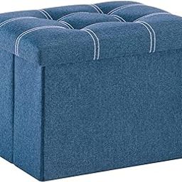 AR Mall Folding Storage Ottoman, Long Shoes Sofa Bench, Fabric Linen Footrest Stool for Laundry, Storage Space, End Bed Storage Seat, Toys Organizer Bin Box with Lidded (Blue, 43X33X33 CM)-image-61
