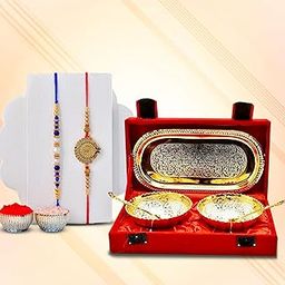 CraftVatika Premium Rakhi Gift Brother | Rakhi for Brother with Gift Silver Gold Plated Bowl Set | Handmade Beads Metal Peacock Rakhi for Bro/Bhaiya/Bhai (2 rakhis with Double Bowl) (Silver)-picture-40