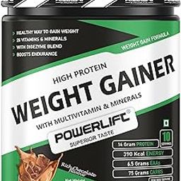 PowerLift Weight Gainer Protein Powder (500gm Chocolate) 390K Energy, 76G Carbs| High Protein & High Calorie Protein Powder for weight gain men and women use | Raw Whey from USA | With Digezyme-image-20
