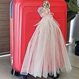 SATYAM KRAFT 2 Pcs Suitcase Princess / Bride Gown Style Decorative Attachment for Small Trolley Bags ,Trousseau Packing, Gift Wrapping, Wedding Decoration, Net Gown – Elegant Bridal Doll Design for Shagun, Engagement, Mehendi & Gifting (White)-2