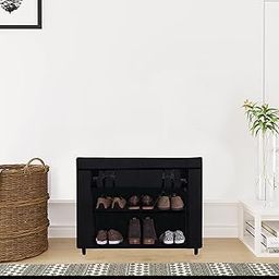 RAXON WORLD 2-Layer Shoe Rack with Cover | Portable Shoe Organizer Stand for Home | Durable Plastic & Cloth Material | Space Saving Organizer Black-picture-28