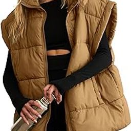 Women Winter Oversized Puffer Vest Lightweight Stand Collar Flysleeve Insulated Padded Puffy Jackets Coat with Pockets-5